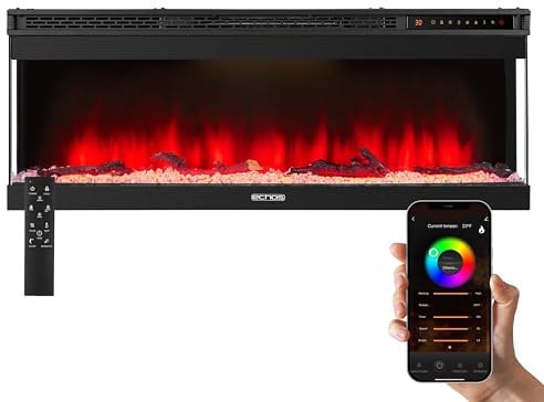 Elektrokamin mit Heizung Heizlüfter energiesparend 1500W Elektro Kamin mit Heizung Kaminillusion Flammeneffekt Elektrischer Heizung Fernbedienung Elektroheizung geräuscharm Kaminofen
