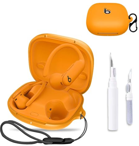NOUKAJU - Custodia protettiva in silicone per auricolari Beats Powerbeats Pro 2 (con moschettone, cordino e penna per la pulizia), a prova di caduta, antiurto, custodia protettiva per Beats Powerbeats