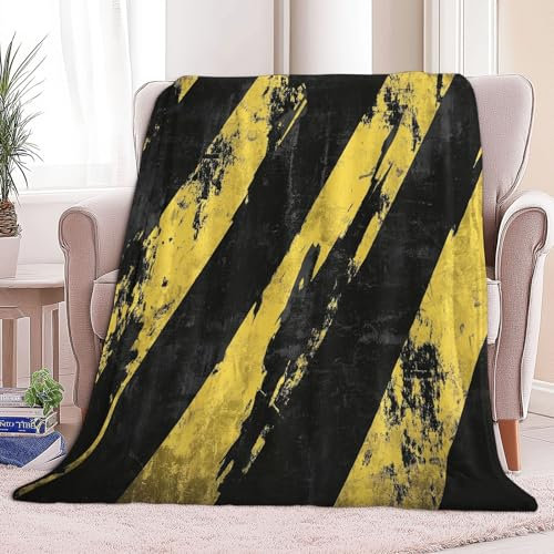 Flanelldecke Kuscheldecke, Schwarze und gelbe Streifen Modernes Abstrakt Super Soft Weiche Wohndecke Warm Bequem Flauschige Decke TV-Decke Mikrofaserdecke Sofadecke Grunge-Stil 150 x 200 cm