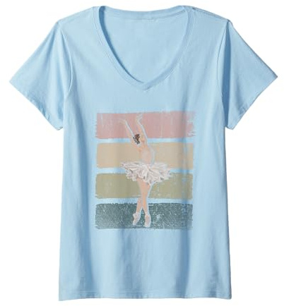 Damen Vintage Ballett T-Shirt mit V-Ausschnitt