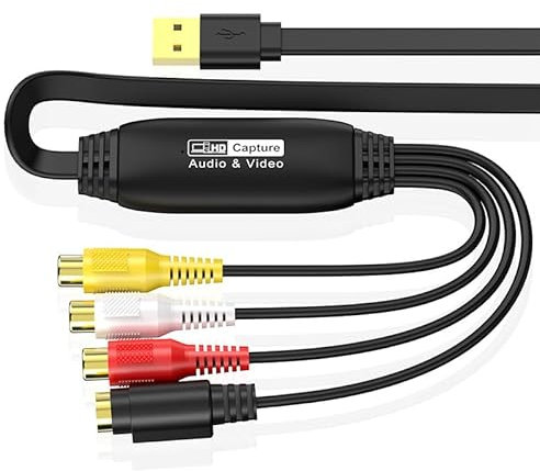 Video Grabber transmite VHS a USB 2.0 Hi8 VHS, tarjeta de captura de vídeo DVD con adaptador RCA/S-Video, VCR a Digital Converter