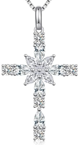 Miaofu Collana Croce 18K placcato in oro bianco per Donna in Argento Sterling 925 con Ciondolo Diamante Simulato, Gioiello Elegante per Donne