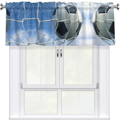 ESNAIUVCD Vorhänge mit Fußball-Druck, halbtransparent, für Küchenfenster, Stangentasche, kurze Fensterbehandlung, Lichtfilterung, Dekoration, Volants für Küche, Wohnzimmer, Schlafzimmer, 137 x 45 cm
