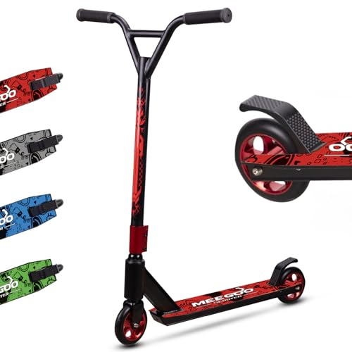 MEE GOO Pro ABEC-10 Freestyle-Stunt-Scooter, Trick-Scooter aus leichter Legierung, robuster Rahmen, trägt bis zu 100 kg, für Fortgeschrittene und Anfänger, Skatepark-Kugellager (rot)