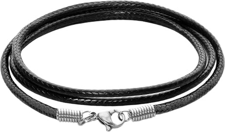 Bgfhna Black Leather Necklace Cord with Clasp Braided Wax Rope Chain for Men Women with Stainless Steel Clasp 2mm Leather Cord Necklace for Pendant