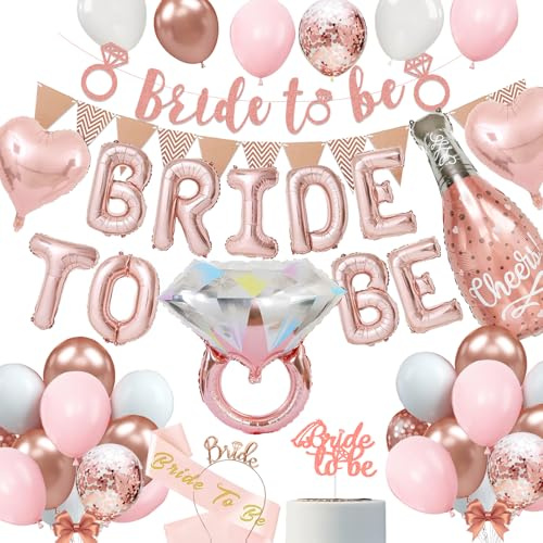 GoldRock Bride to Be Deko Ballon Jga Accessoires Frauen Rosa, Jga Deko Set, Bride to Be Luftballons+Girlande+Schärpe+Stirnband +Tortendeko, Junggesellenabschied Ballons für Bachelorette,Hochzeit Party