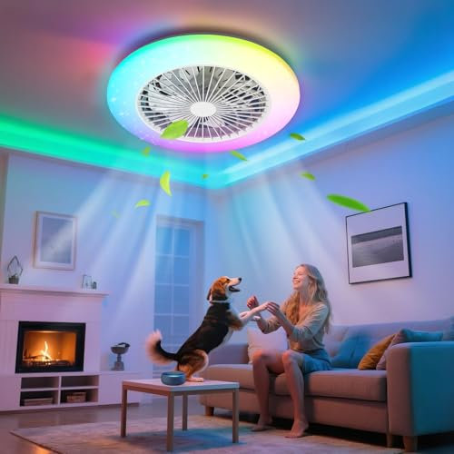 Aigostar- Ventilateur Plafond Alexa avec Lumiere, LED 40W, 4400LM, 2700K-6500K et RVB Réglable, Lustre Ventilateur de Plafond avec Telecommande et Gateway, Silencieux, 6 Vitesses, Diamètre 50CM