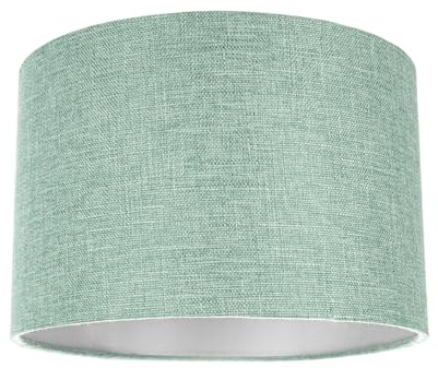 Modern and Elegant 10 Inch Mint Green Natural Linen Fabric Drum Lamp Shade with Satin Lining | 25cm x 18cm | for Table Lamp or Pendant by Happy Homewares
