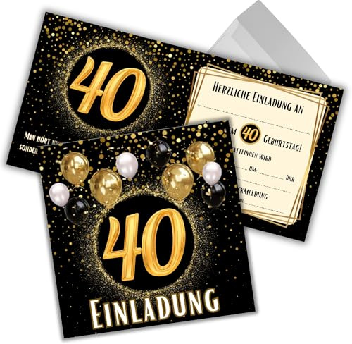 JOCERO Einladungskarten 40. Geburtstag – 12 Stück mit Umschlägen – Quadratisch 12x12 cm – Einladungen zum 40. Geburtstag für Männer & Frauen