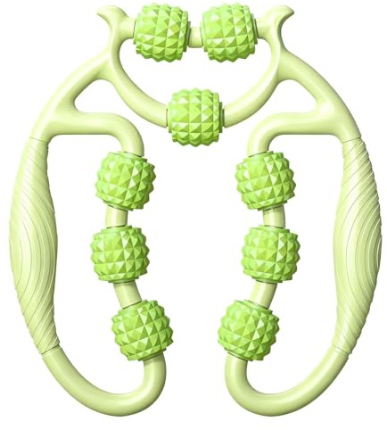 VIDSTW Rouleau musculaire pour jambes Vert Masseur Anti Cellulite 360° Rouleau Cellulite Massage avec 9 Roues Soulage la Fatigu Réglable Anti avec Poignée Antidérapante Masseur pour Mollets