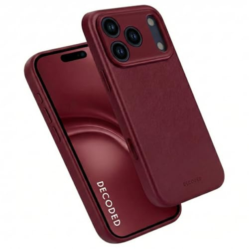 Decoded Lederhülle für iPhone 17 Pro Max, Premium ECCO Leder, MagSafe Kompatibel, Kameraring Geschützt, Glastaste, 1,2 Meter Fallschutz, Kratzfest, Metalltasten, Burgundy Rot