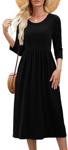 Heymoments Womens Boho Maxi Dresses Black Large Summer Crewneck Three-Quarter Length Sleeves A Line Seasonal Crewneck Floral Flowy Swing Casual Long Dress