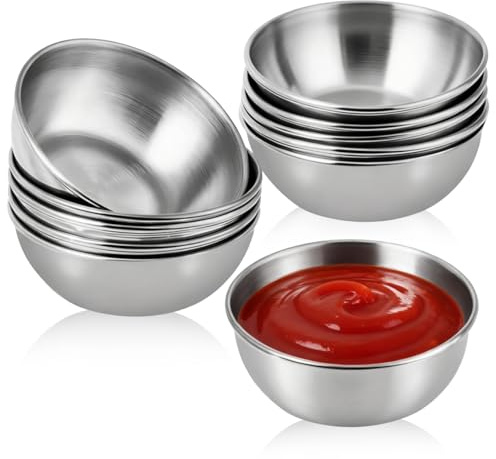 YTSMFL 8 Stück Edelstahl Schüssel Set, Rührschüssel 9cm Spülmaschinenfest Stapelbare Schüsseln mit Skala Servierschüssel für Salatschüssel Silber Metallschüssel für Dippen von Saucen