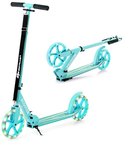 GOPLUS Roller Kinder 10 Jahre, 3-Stufig höhenverstellbarer Tretroller, 3.6kg Aluminium-Roller klappbar, Kinder Scooter mit LED Rädern, Hinterradbremse, Gurt & Ständer, Cityroller bis zu 100kg