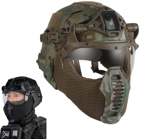 LDZDGD Casco d’Addestramento per Softair, Elmetto Tipo Bump con Visiera Integrata Ribaltabile, Imbottitura Interna Regolabile per Uso Prolungato(CP)