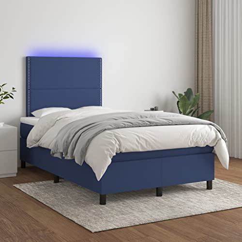 GeenYuu Boxspringbett mit Matratze, verstellbarem Kopfteil und LED-Beleuchtung, 120x200 cm, strapazierfähiger Stoff in Blau, für erholsamen Schlaf und modernes Schlafzimmer