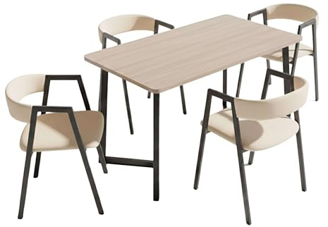 Miroytengo Conjunto Mesa Fija con 4 Sillas Comedor, Pack Muebles Salón, Bergam Roble y Beige