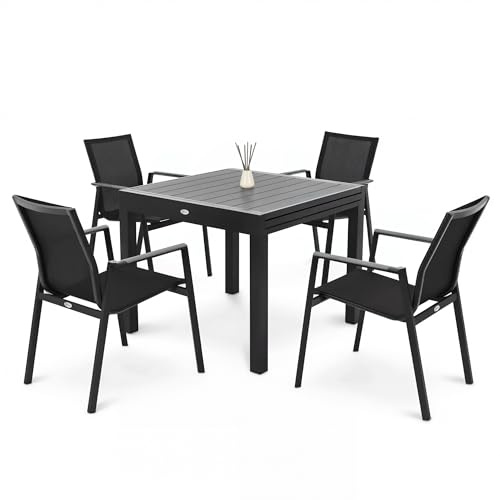 di volio Gartenmöbel PEJO, Set - ausklappbarer Gartentisch mit Stühlen, Essgruppe für 4-8 Personen, bequem & wetterfest, aus hochwertigen Materialien (Grau, 4+1)