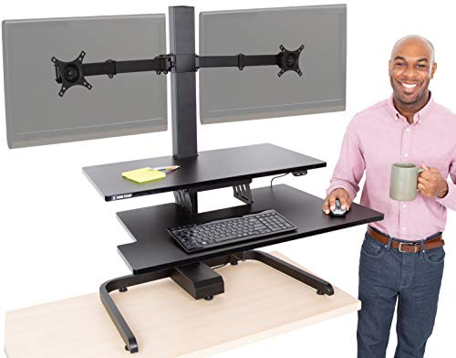 Stand Steady Techtonic Elektrischer Stehpult-Konverter mit Dual-Monitorhalterung, 2 Bildschirm-Unterstützung, leiser Sitz-Steh-Schreibtisch mit Tastensteuerung, Tastaturablage, ideal für Gaming und