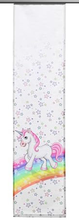 Clever-Kauf-24 Schiebevorhang Einhorn Sterne | 60x245cm | Flächenvorhang für das Kinderzimmer | mit Regenbogen, Einhorn und Sternen | für kleine und große Prinzessinnen |