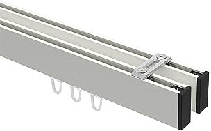 Interdeco Gardinenstangen mit Innenlauf kantig (Deckenbefestigung) Innenlaufstangen Weiß/Schwarz 2-läufig Typ 10212817, 140 cm