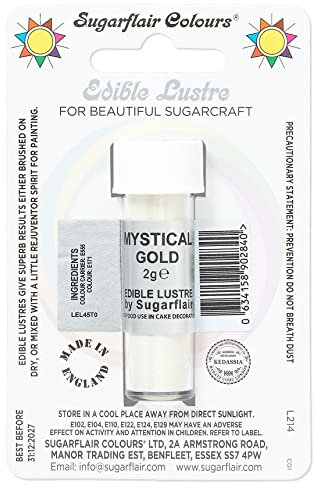 Sugarflair Mystical Gold Edible Lustre Dust, Add a Lustrous Shine to Cakes or Decorations. Brush On or Add Rejuvenator to Create Eye-Catching Edible Paint, Gives Shine to Your Bakes - 2g