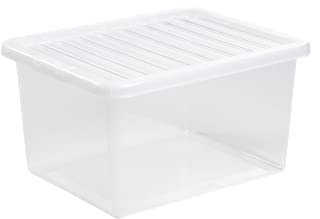 Wham Clear Plastic Storage Box Boxes With Lids Home Office Stackable Nestable, Large Storage Box With Lids 35L, Set of 10 18.9 x 15.16 x 10.04 centimeters