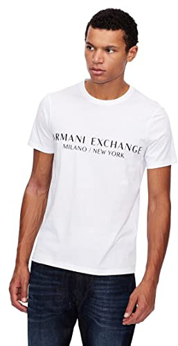 Armani Exchange Men's Short Sleeve Milan New York Logo Crew Neck T-Shirt, White, M