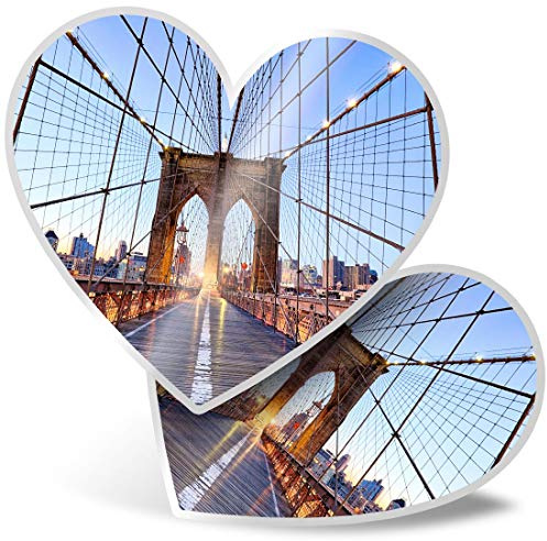 2 x Heart Stickers 7.5 cm - New York Brooklyn Bridge USA Fun Decals for Laptops,Tablets,Luggage,Scrap Booking,Fridges, #21293