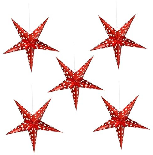 Minkissy 5Pcs Rotes Papier Sternlaterne Lampenschirm Dekoration 3D Papier Stern Pentagramm Lampenschirm Origami Lampenschirm für Weihnachten Hochzeitsfeier nach Hause Hängen Dekorationen
