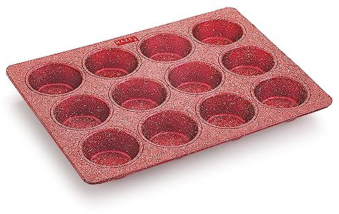 Hazel Aluminium Cupcake Muffin Mould Microwave Safe 12 Cups Granite Finish Non Stick Muffin Pan Chocolate Baking Tray For House And Bakery (Red)
