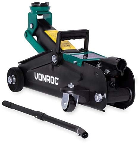 VONROC Wagenheber hydraulisch 2T - Rangierwagenheber flach für Auto |bis 2 Tonnen - Ideal für Reifenwechsel oder Bastler - Höhe [bis 33cm] und inklusive Langer Hubgriff