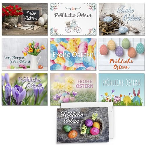 Einladungskarten Manufaktur Hamburg 10 Osterpostkarten Mix im Set Osterkarten mit Umschlag Postkarten Frohe Ostern Vintage Osterbild