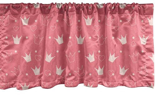 ABAKUHAUS Prinzessin Fenster Volant, Kronen-Punkte und Herzen, Vorhang Volant für Küche Schlafzimmer Dekor mit Stangentasche, 137 cm X 45 cm, Champagne Pastellrosa