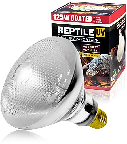 LUCKY HERP Reptile UVA UVB Heat Bulb, 125W E27 Turtle UV Heat Lamp, Vivarium D3 Basking Light Bulb for Reptile, Tortoise, Bearded Dragon and Amphibian
