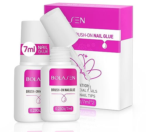 BOLASEN Colle à Ongles,Colle d'Ongle Rapide Avec Pinceau, Colle Faux Ongles Pour Pointes En Acrylique Et Colle,Colle pour ongles professionnelle pour Coller ou Réparer des Ongles Artificiels-2 * 7ml