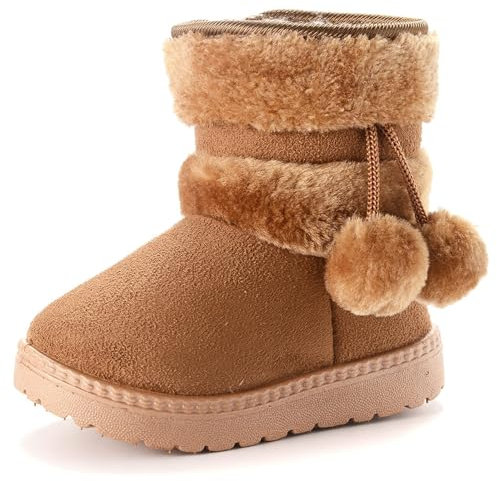 Yeeteepot Bambine e Ragazze Carino Stivali da Neve Calda Foderati Stivaletti Inverno Morbide Piatto Stivali Bambini Pelliccia Antiscivolo Boots， Marrone 19 EU = 20 CN