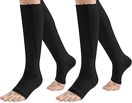 2 Pezzi Calze a Compressione con Cerniera Punta Aperta per uomo/donna, Nero S/M
