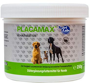 NutriLabs Placamax® Tabletten für Hunde 100 Stk. - Tabletten für Verdauung mit Ananaspulver, Vitamine, Pankreaspulver etc. - Gesundheitsprodukte für Hunde - Nahrungsergänzungsmittel Hund