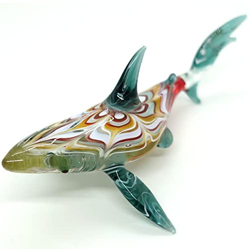 Sansukjai Hai-Miniatur-Figuren, handbemalt, geblasenes Glas, Kunst, Meer, Sammlerstück, Geschenk, Dekoration, 12,7 cm, mehrfarbig