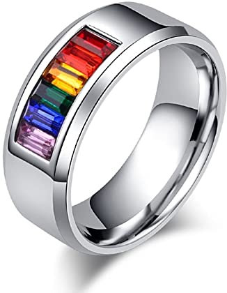 Musihy Lgtbq Ring, Edelstahl Ringe Herren 54 (17.2) 54 Regenbogenfahne Ringe Herren Silber