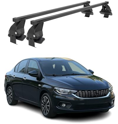 OMAC Menabo Dachträger für FIAT Tipo 2015-2020 Pre-FL Stahl Schwarz | DIN 75302:2019 & ISO/PAS 11154:2006 geprüft, Abschließbar, City-Crash-getestet, bis 50 kg Traglast, Querträger, Grundträger