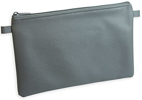 effektivo Banktasche mit Reißverschluss, Kunstleder grau, 27 x 17 cm, passend für Dokumente bis DIN A5