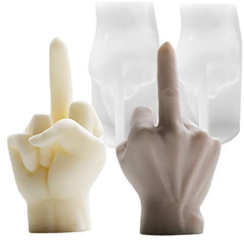 LSLEVA Lot de 2 moules à bougies en silicone en forme de doigt d'honneur pour la fabrication de bougies en résine, savon, gâteau, chocolat, bricolage créatif 3D pour cadeaux, décoration d'intérieur,