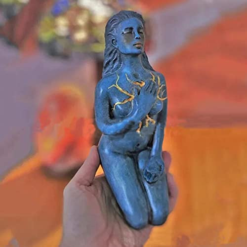 Selbstliebe & formende Göttin Skulptur,Göttin der Heilung Statue,Selbstliebe Geist Göttin Skulptur Dekorationen,Handbemalte Harzstatue,Portrait Sculpture Resin Crafts,Heimdekoration Geschenke (Blau)