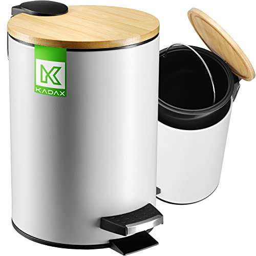 KADAX Badmülleimer, 3 l Kosmetikeimer in 5 Farben, kleiner Tretmülleimer her-ausnehmbaren Behälter, Eimer mit Bambusdeckel, Mülleimer für Bad und WC (Weiß)