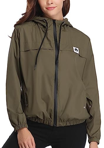 Migcaput Veste ImperméAble Femme Avec Capuche à Manches Longues Manteau De Pluie Courte Coupe Vent Zippé Pour Sport Voyage Camping RandonnéE