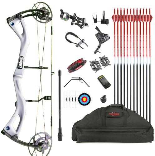 Bogenschießen Compound Bogen Set 0-70Lbs Draw Weight Competition Jagdbogen 345fps mit Allem Zubehör Sportbogen für Erwachsene und Jugendliche Target Practice (Grau)