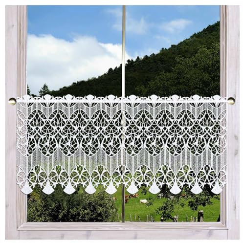 Scheibenhänger Ranka mit Fächerspitze Moderne Scheibengardine aus Echter Plauener Spitze weiß 37 x 96 cm