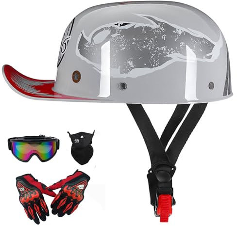 Halbhelm Baseball Cap Helm Jethelm Deutscher Stil Totenkopf Kappe Helm Motorrad Cruiser Roller Cool Helm Für Männer Und Frauen Retro Motorradhelm Halbschalenhelm Mit ECE Zulassung 5PCS
